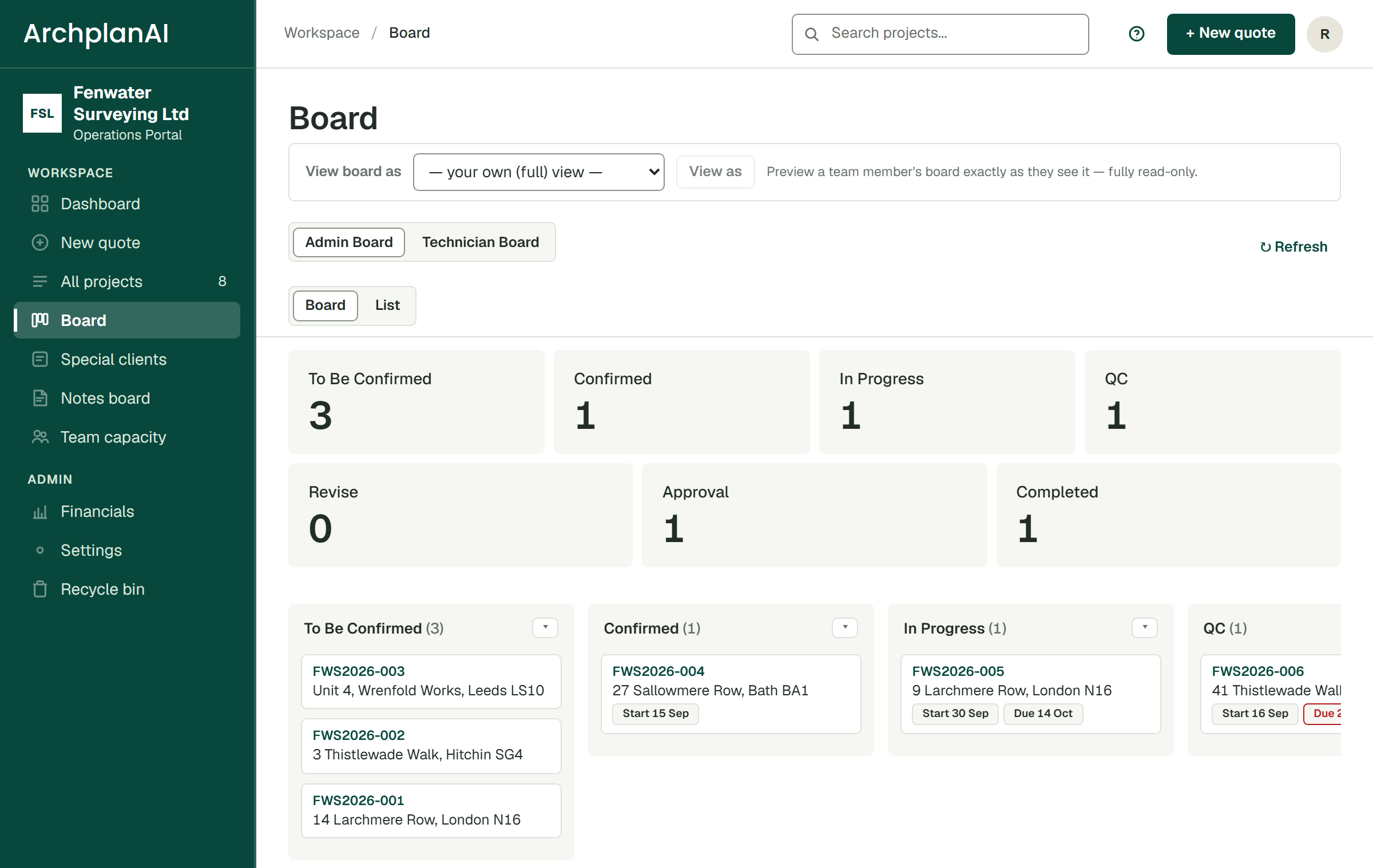 The ArchplanAI project board